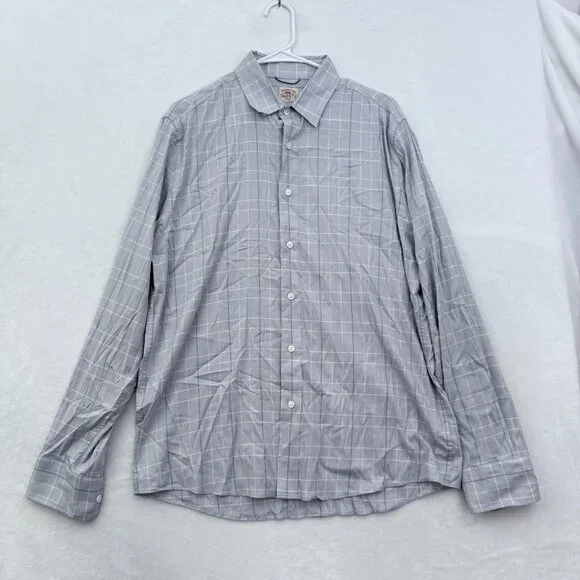 Faherty Movement Shirt Mens L Blue Plaid Windowpane Pima Cotton Button Down - Picture 1 of 9